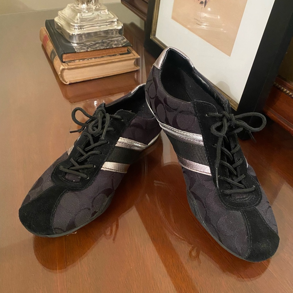 Coach Black and Silver Sneakers with Low-Top Design